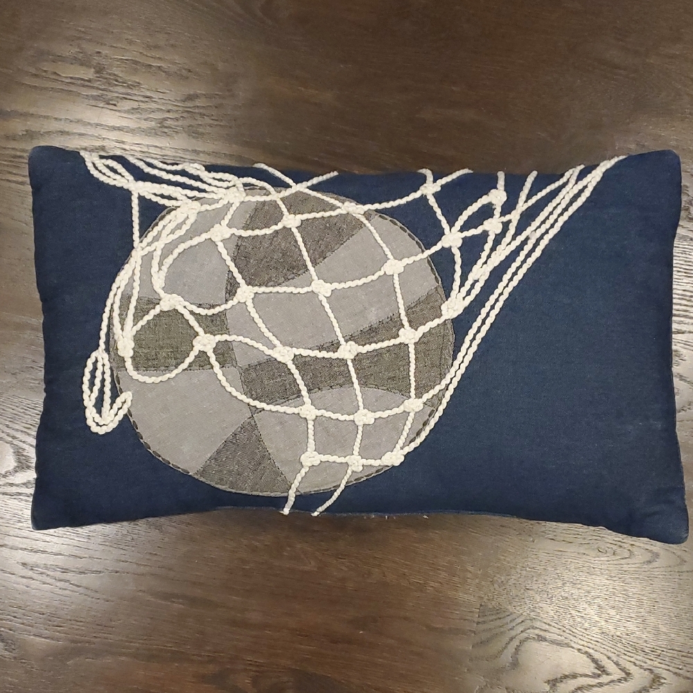 Denim Blue Decor Pillow with BASKETBALL IN NET